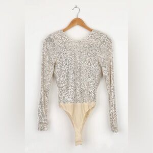 Lulus - Shimmering Silver Sequin Cowl Back Bodysuit